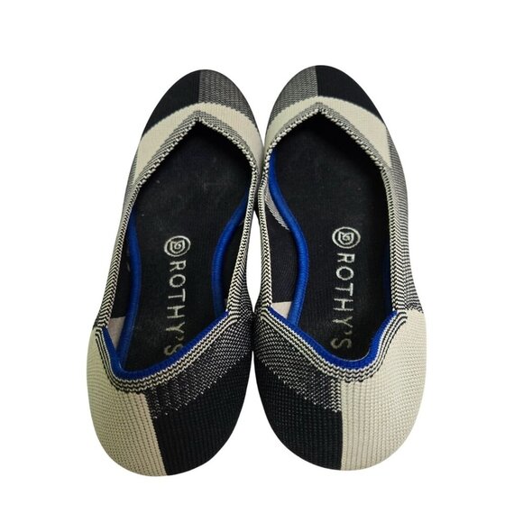 Rothy's The Flat Round Cap Toe Plaid Black Cream Retired Pattern Neutral Size 8 - Picture 6 of 10